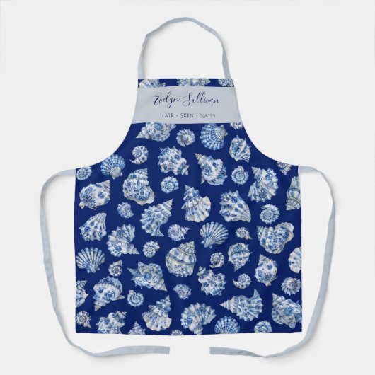 Elegant wit blauw zeeschelpen schort (Voorkant)