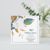 Elegant Wit Blauwgroen Bloemen 90ste Verjaardagsfe Kaart (Staand voorkant)