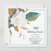 Elegant Wit Blauwgroen Bloemen 90ste Verjaardagsfe Kaart (Voorkant)