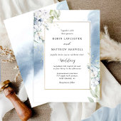 Elegant wit, Bleek blauw bloemenbruiloft Waterverf Kaart