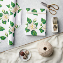 Elegant wit bloemen en groene bladeren inpakpapier