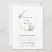 Elegant Wit Bloemen Goud Geometrisch Lijst Bruilof Kaart (Voorkant)