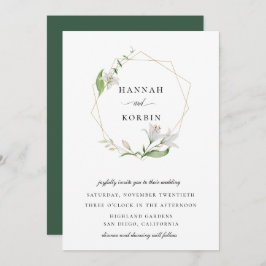 Elegant Wit Bloemen Goud Geometrisch Lijst Bruilof Kaart