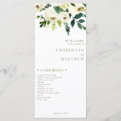 Elegant Wit Bloemen Goud Tekst Trouwprogramma Menu (Voorkant)