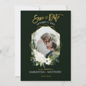 Elegant Wit Bloemen Goud Zwart Geometrisch Foto Save The Date (Voorkant)