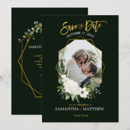 Elegant Wit Bloemen Goud Zwart Geometrisch Foto Save The Date