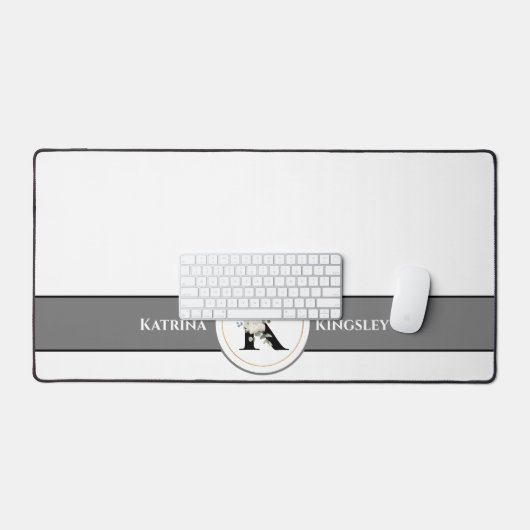 Elegant Wit Bloemen Monogram & Naam op Wit Bureaumat (Keyboard & Muis)