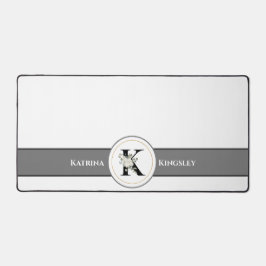 Elegant Wit Bloemen Monogram & Naam op Wit Bureaumat