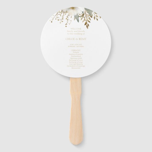 Elegant Wit | Bloemen Waterverf bruiloft Handwaaier (Voorkant)