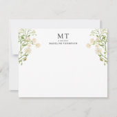 Elegant wit bloemen wilde bloem klassieke monogram notitiekaartje (Voorkant)