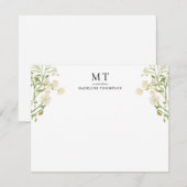Elegant wit bloemen wilde bloem klassieke monogram notitiekaartje (Voorkant / Achterkant)