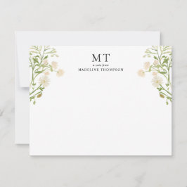 Elegant wit bloemen wilde bloem klassieke monogram notitiekaartje