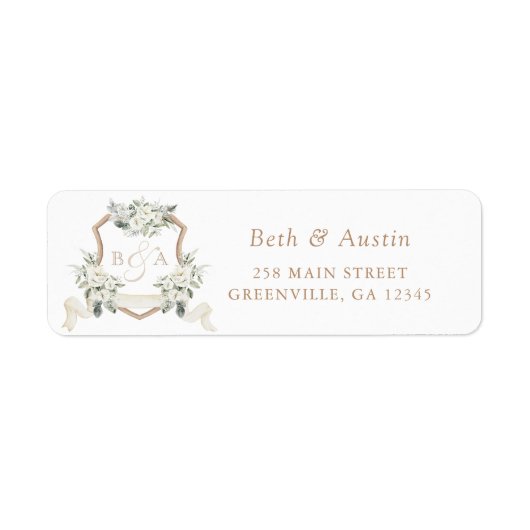 Elegant wit bloemengroen Crest retouradres Etiket (Voorkant)