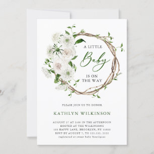 Elegant wit bloemengroen Eenvoudig Baby shower Kaart