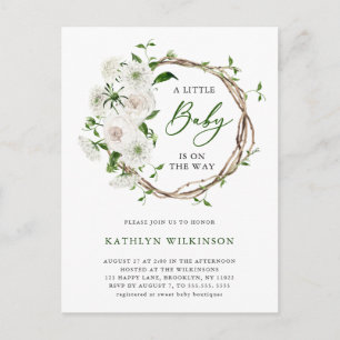 Elegant wit bloemengroen Eenvoudig Baby shower Uitnodiging Briefkaart