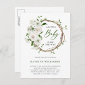 Elegant wit bloemengroen Eenvoudig Baby shower Uitnodiging Briefkaart (Voorkant / Achterkant)