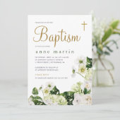 Elegant wit bloemengroen met kruisdoop kaart (Staand voorkant)