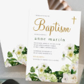 Elegant wit bloemengroen met kruisdoop kaart