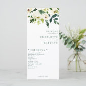 Elegant wit bloemengroen & wit bruiloft programma (Staand voorkant)