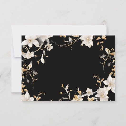 Elegant wit bloemenontwerp op zwarte bruiloft RSVP kaartje (Achterkant)