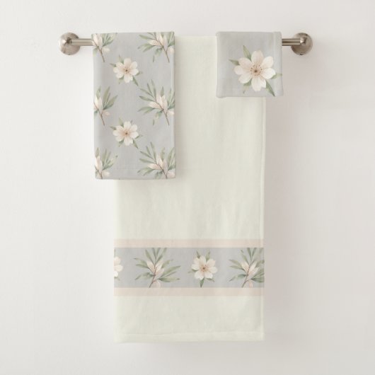 Elegant wit bloemenpatroon bad handdoek (Insitu)