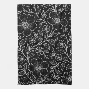 Elegant wit bloemenpatroon zwart theedoek