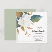 Elegant wit bloemig 90ste verjaardagsfeestje kaart (Voorkant / Achterkant)