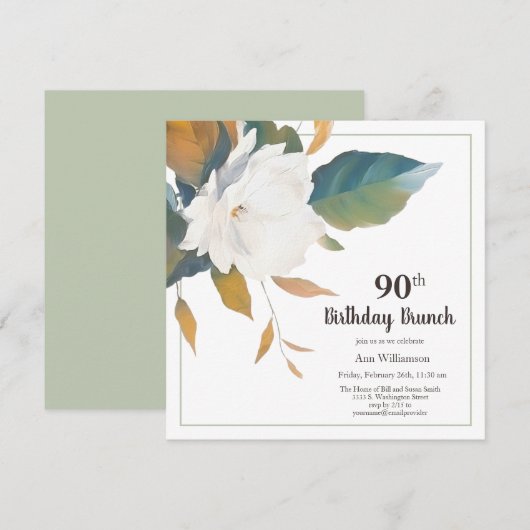 Elegant wit bloemig 90ste verjaardagsfeestje kaart (Voorkant / Achterkant)