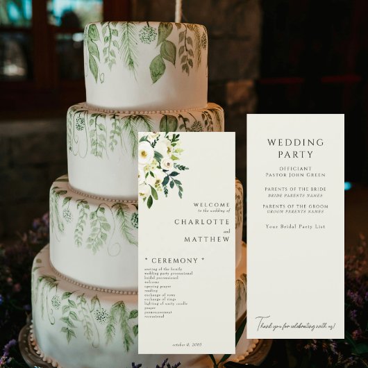 Elegant Wit Bloemig Crème Trouwprogramma Menu
