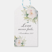 Elegant wit bloemig dank u bruiloft bijbel vers cadeaulabel (Achterkant)