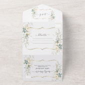 Elegant Wit Bloemig Eucalyptus Gouden Trouw   All In One Uitnodiging (Buitenkant)