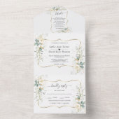 Elegant Wit Bloemig Eucalyptus Gouden Trouw   All In One Uitnodiging (Binnen)