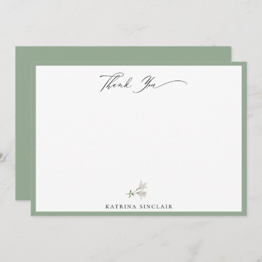 Elegant wit bloemig salie groen dank u notitiekaartje (Voorkant / Achterkant)