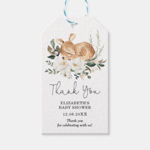 Elegant wit bloemig slapende bos herten Baby Cadeaulabel