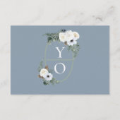 Elegant wit bloemig stoffig blauw RSVP Informatiekaartje (Achterkant)