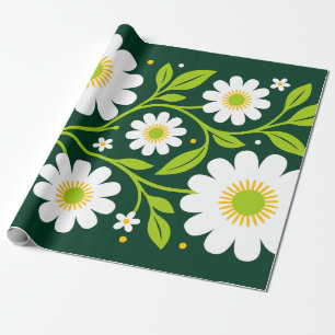 Elegant wit bloemmotief en groene bladeren cadeaupapier