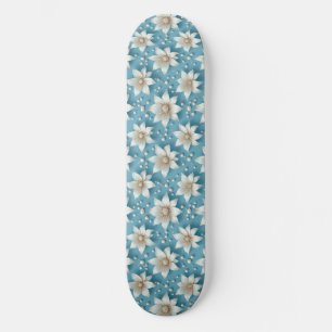 Elegant wit bloemmotief en parels persoonlijk skateboard