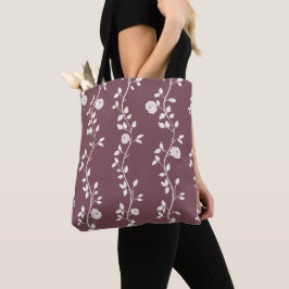 Elegant wit bloemmotief in mauve tinten tote bag