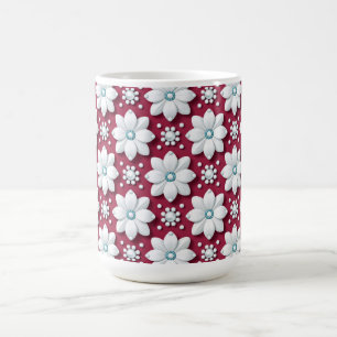 Elegant wit bloemmotief op diepe magenta koffiemok