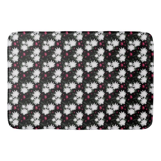 Elegant wit bloemmotief op zwarte achtergrond badmat (Voorkant)