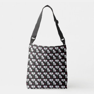 Elegant wit bloemmotief op zwarte achtergrond crossbody tas