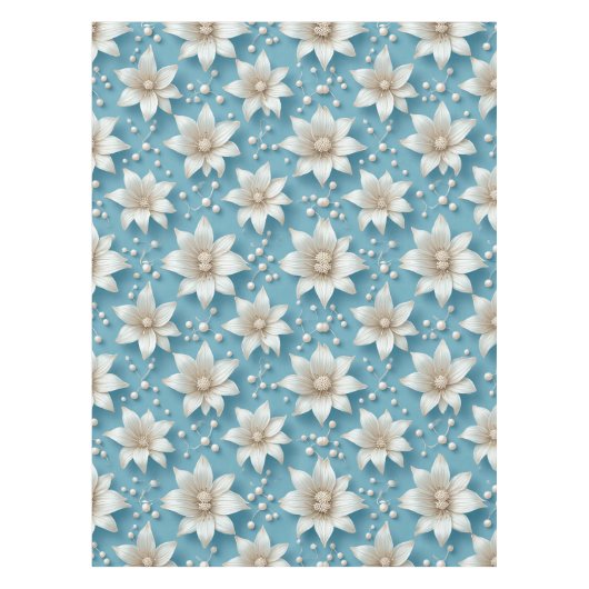 Elegant wit bloempatroon en parels tafelkleed (Voorkant)