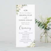 Elegant Wit Blommetjes Huwelijksprogramma Programmakaart (Staand voorkant)