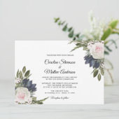 Elegant Wit | Blue Floral bruiloft uitnodiging (Staand voorkant)