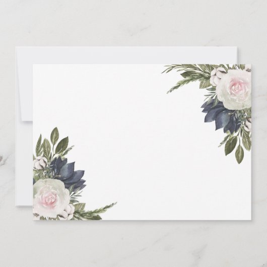 Elegant Wit | Blue Floral bruiloft uitnodiging (Achterkant)