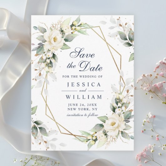 Elegant Wit Blush Groen Bruiloft Save the Date Briefkaart