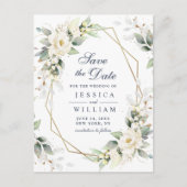 Elegant Wit Blush Groen Bruiloft Save the Date Briefkaart (Voorkant)