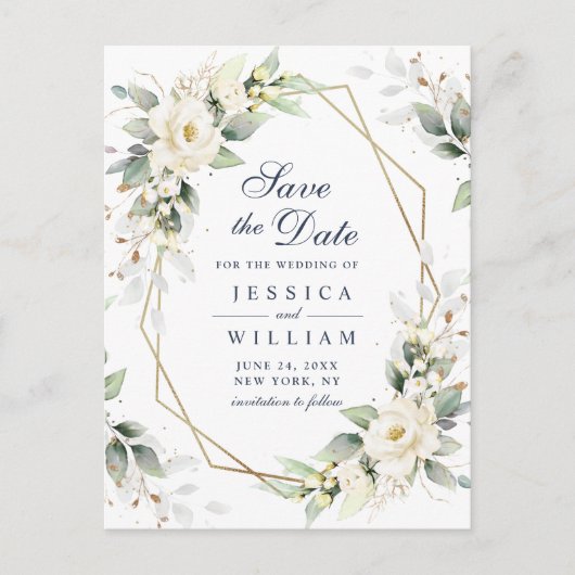 Elegant Wit Blush Groen Bruiloft Save the Date Briefkaart (Voorkant)