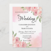 Elegant Wit Blush Roze Bloemen Waterverf Bruiloft Kaart (Voorkant / Achterkant)