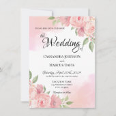 Elegant Wit Blush Roze Bloemen Waterverf Bruiloft Kaart (Voorkant)